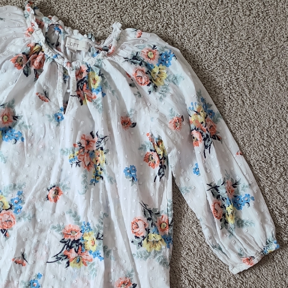 Floral Tie Neck 3/4 Sleeve Blouse- PXS Loft - Picture 3 of 14